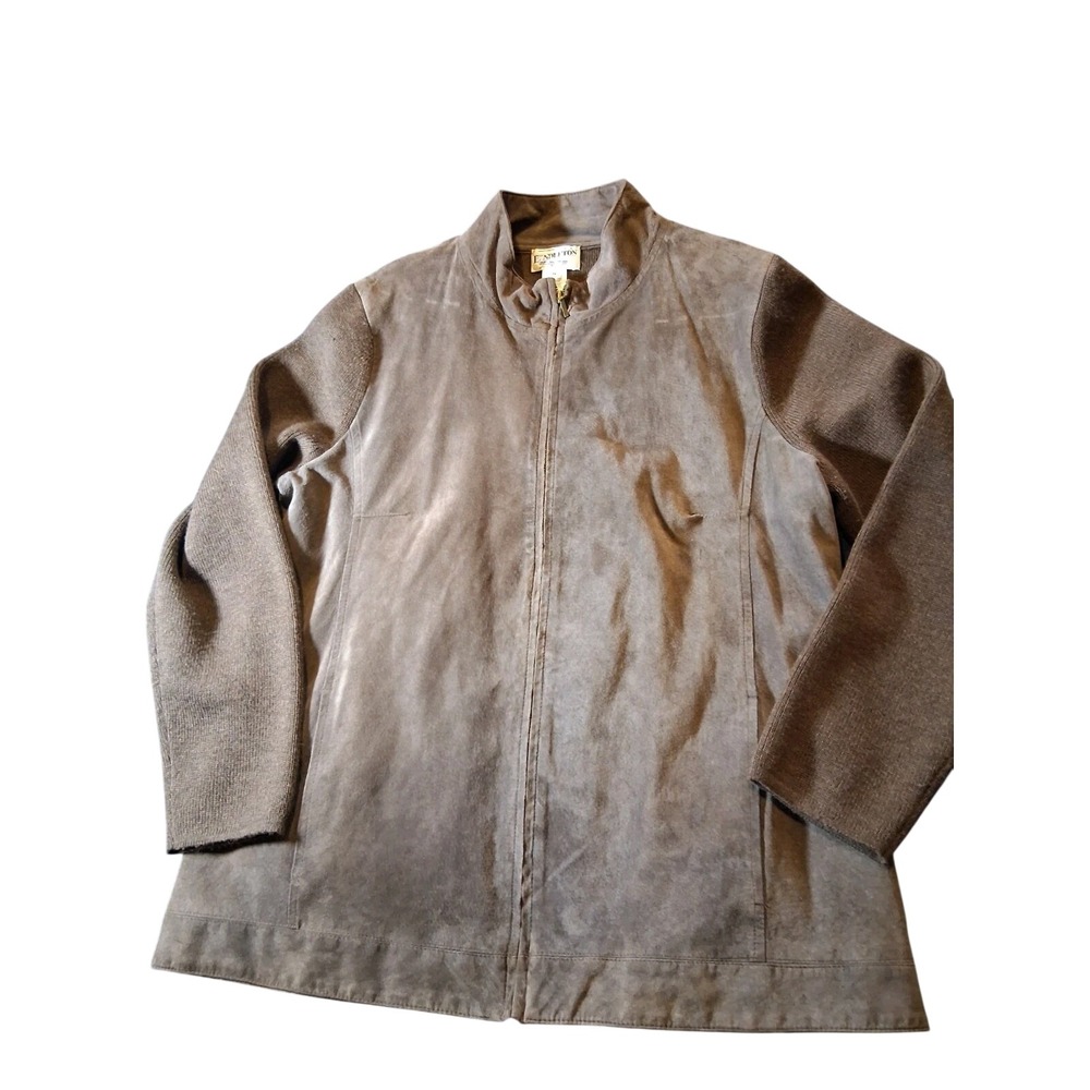 Pendleton Jacket Womens 1X Brown Leather Merino Wool Full Zip